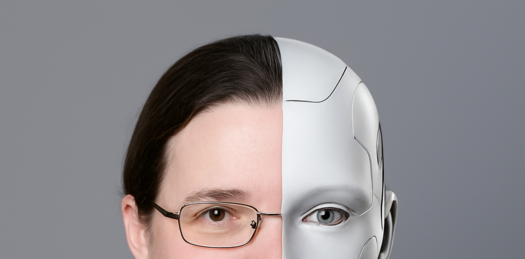 Gesicht halb Mensch halb Roboter